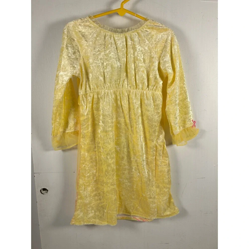 Disney Princess Belle Nightgown Size 4 Yellow Crushed Velvet Belle‎ Graphic Kids - Picture 4 of 6